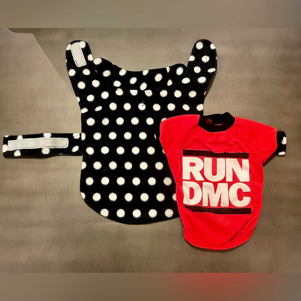Dog 🐶 Run DMC T Shirt and 🐶 Polka Dot Fleece Sweater